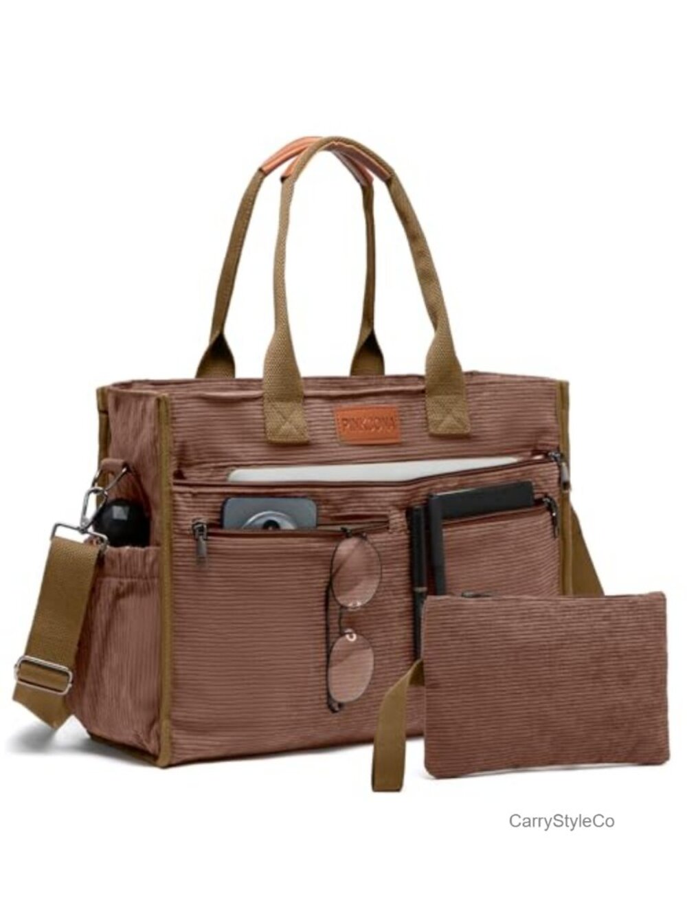 Corduroy Tote Bag Set 14-Pocket Lightweight Laptop Work Travel Crossbody